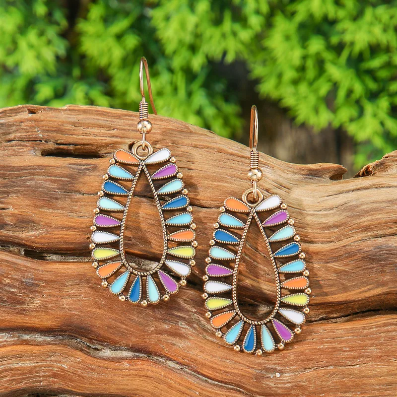 Multicolor Boho Geometric Teardrop Earrings