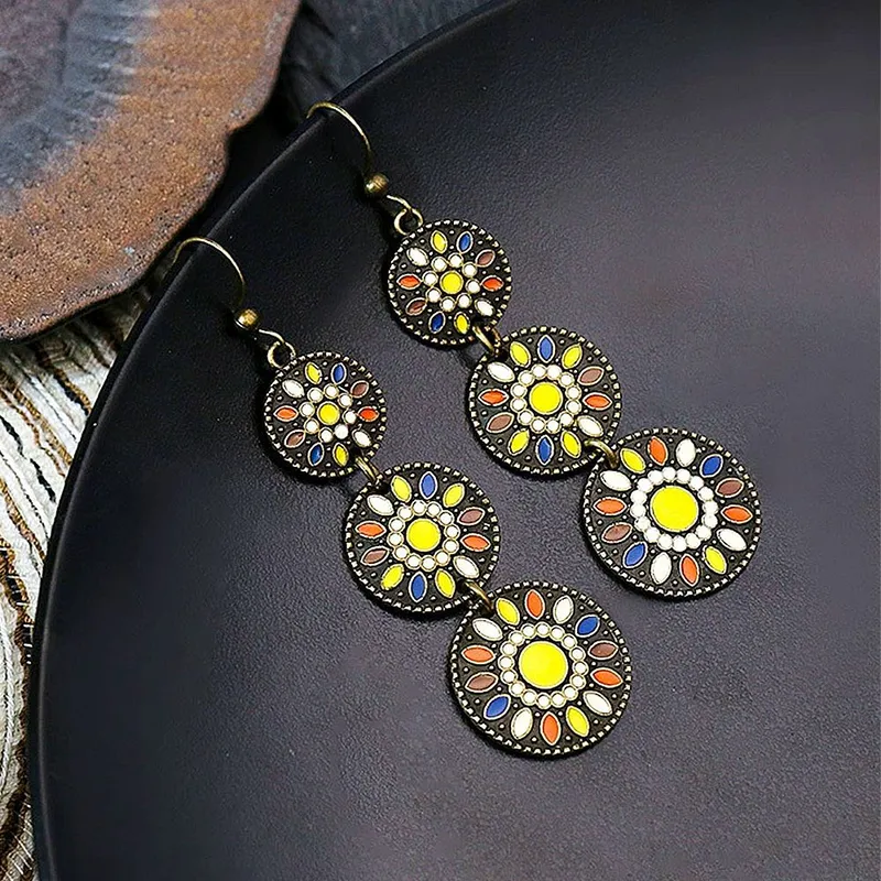 Bohemian Multi-Color Round Drop Earrings