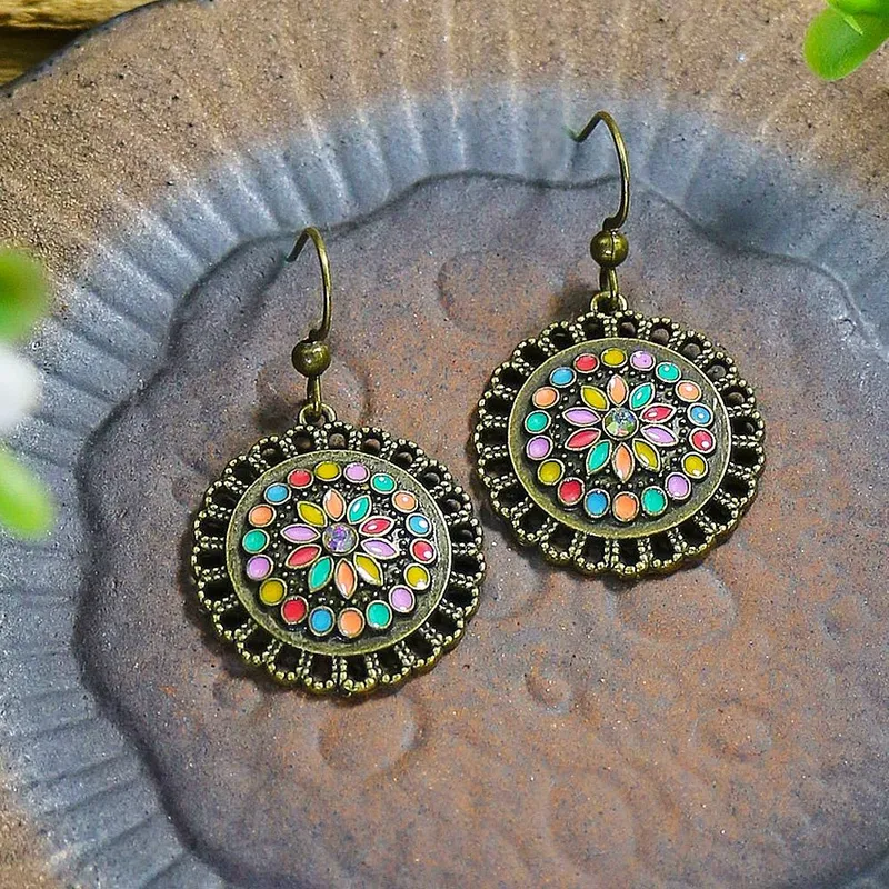Bohemian Colorful Mandala Round Earrings