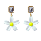 Pair of flower-shaped earrings with white petals and yellow centers