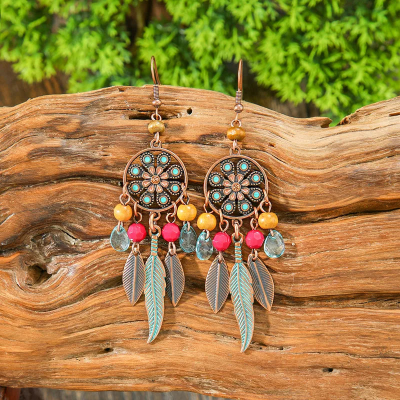 Boho Dreamcatcher Earrings – Feather Drops