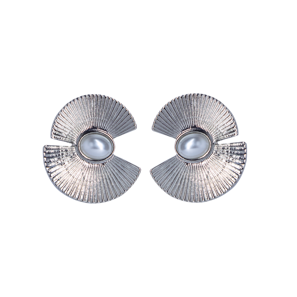 Pair of silver earrings with pearl centers