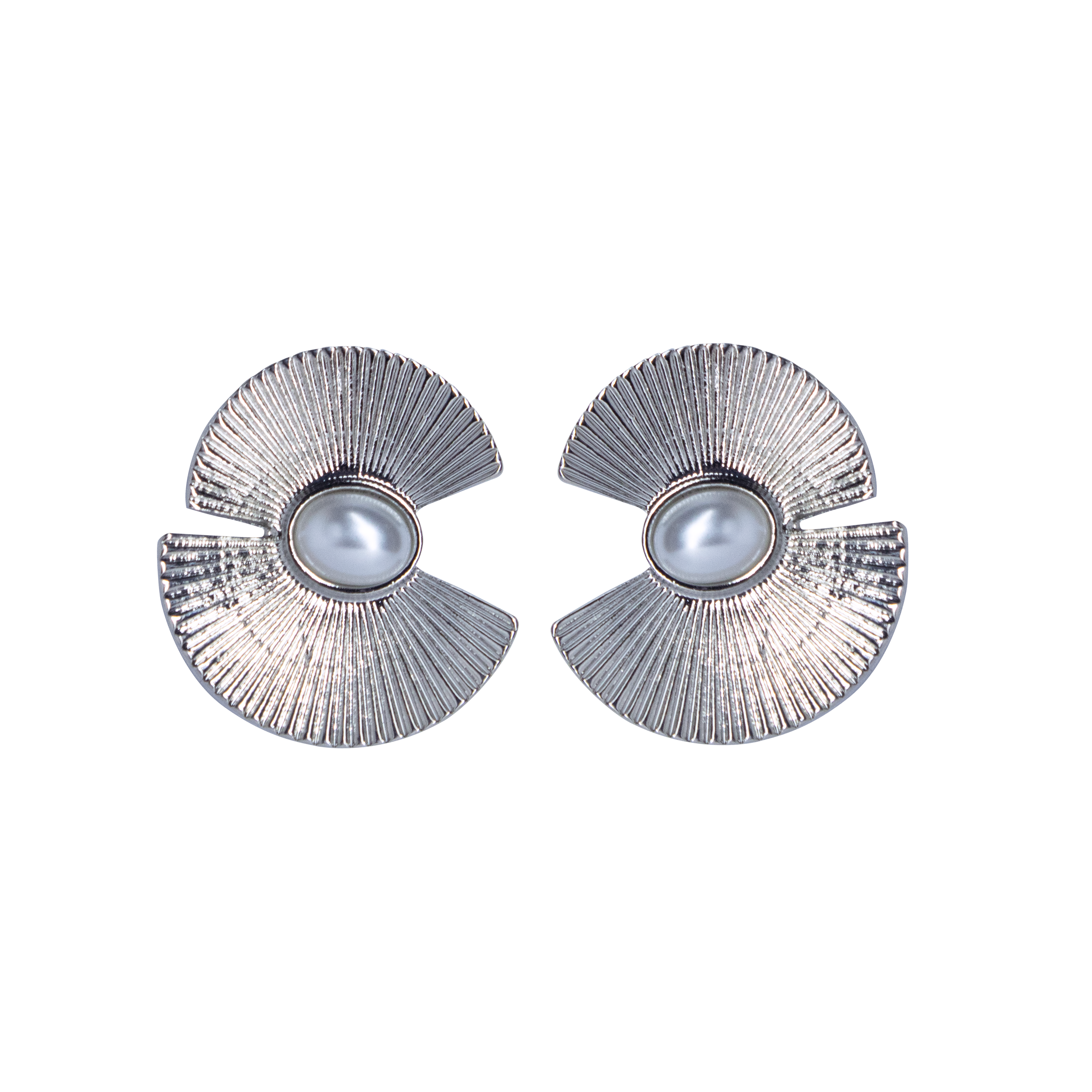 Pair of silver earrings with pearl centers