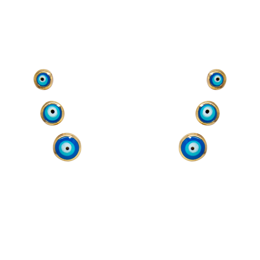 Set of six blue evil eye symbols