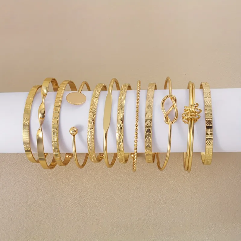 Ultimate 12-Piece Engraved Gold Bangle Stack