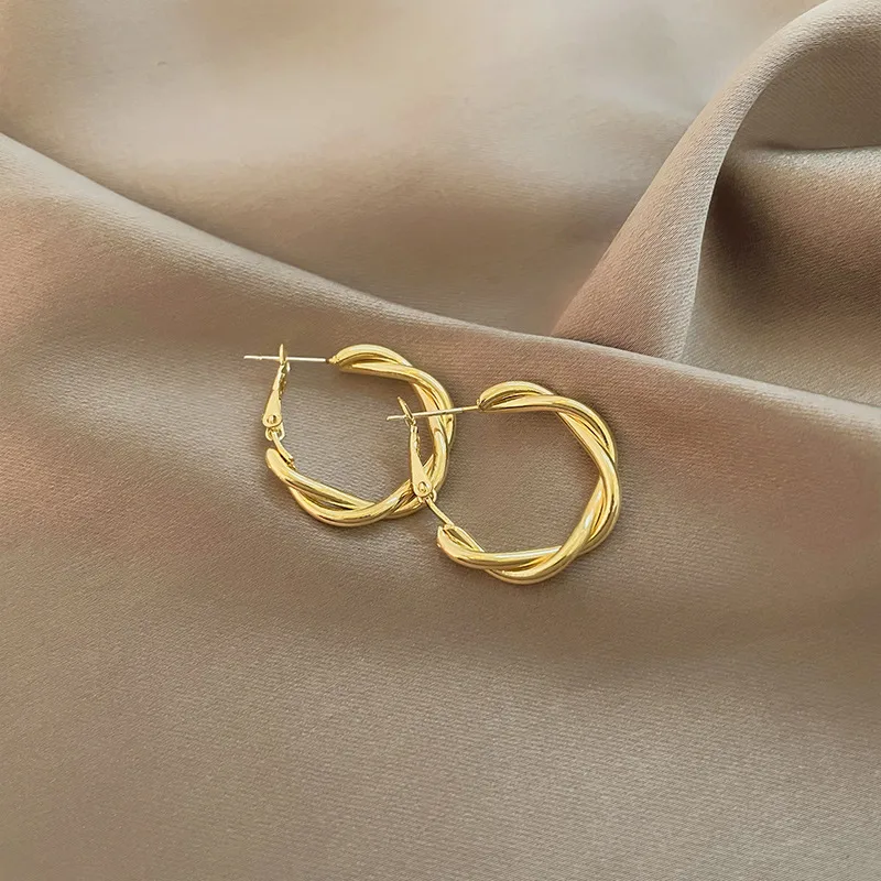 Modern Gold Twisted Hoop Earrings