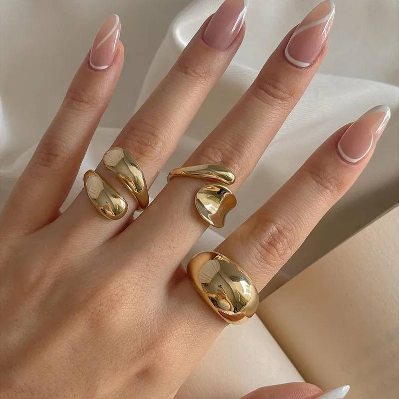 3-Piece Liquid Gold Sculptural Ring Set