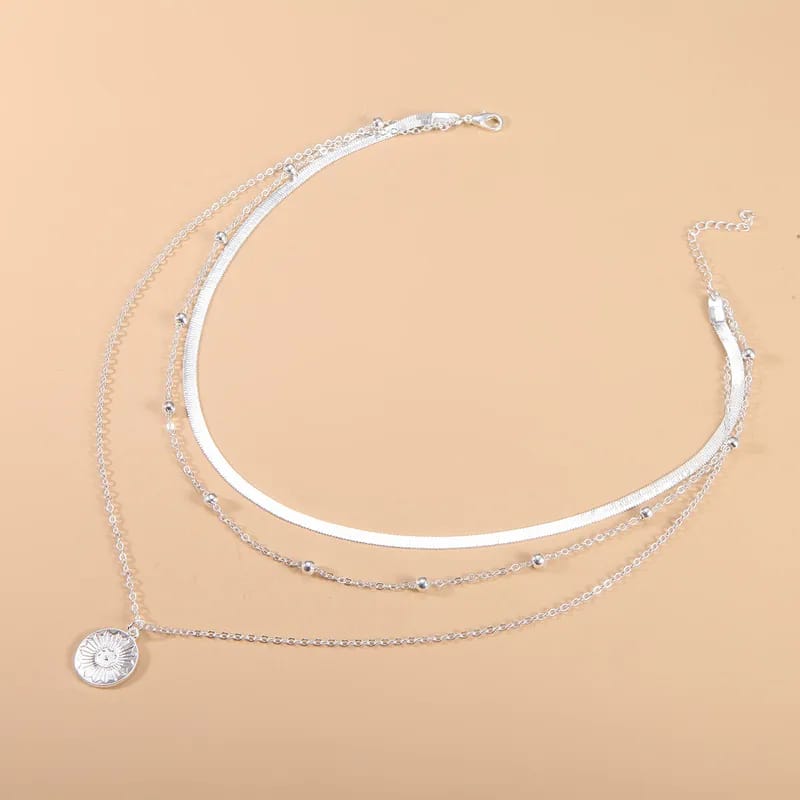 Sunburst Silver Layered Necklace –  Chain Stack