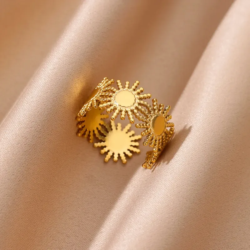 Golden Sunburst Adjustable Ring