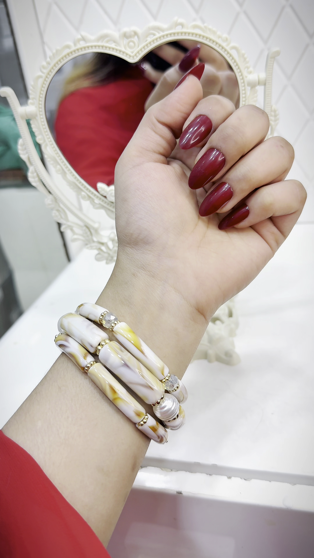 Marbled Resin & Pearl Stretch Bracelet Set (3-Piece)