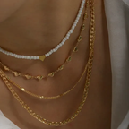 4-Piece Gold Layering Necklace Set – Hearts & Cubans