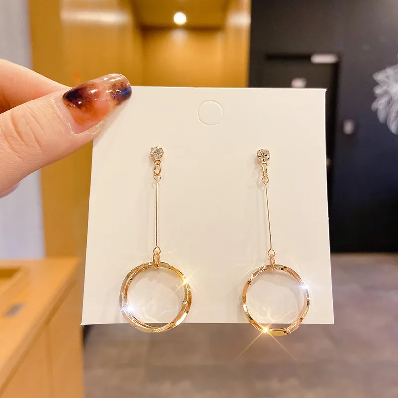 Modern Gold Bar & Glitter Circle Drop Earrings