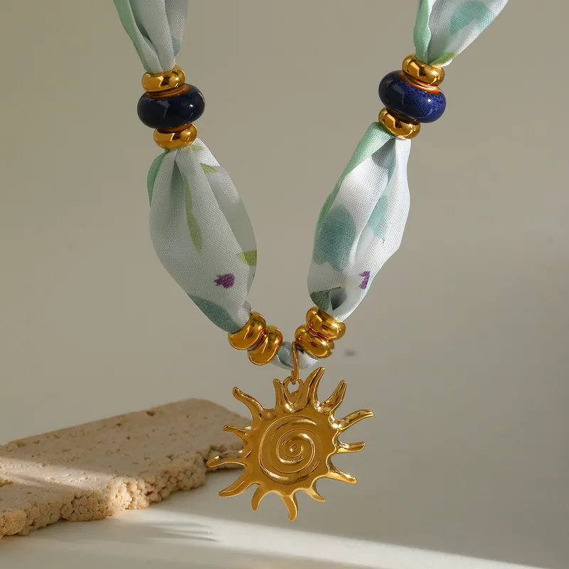 Golden Sun Pendant Scarf Necklace | Kanak Mahel