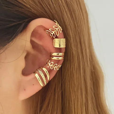 5-Piece No-Piercing Gold Ear Cuff Stack