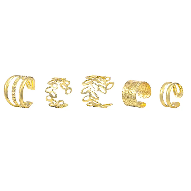 5-Piece No-Piercing Gold Ear Cuff Stack