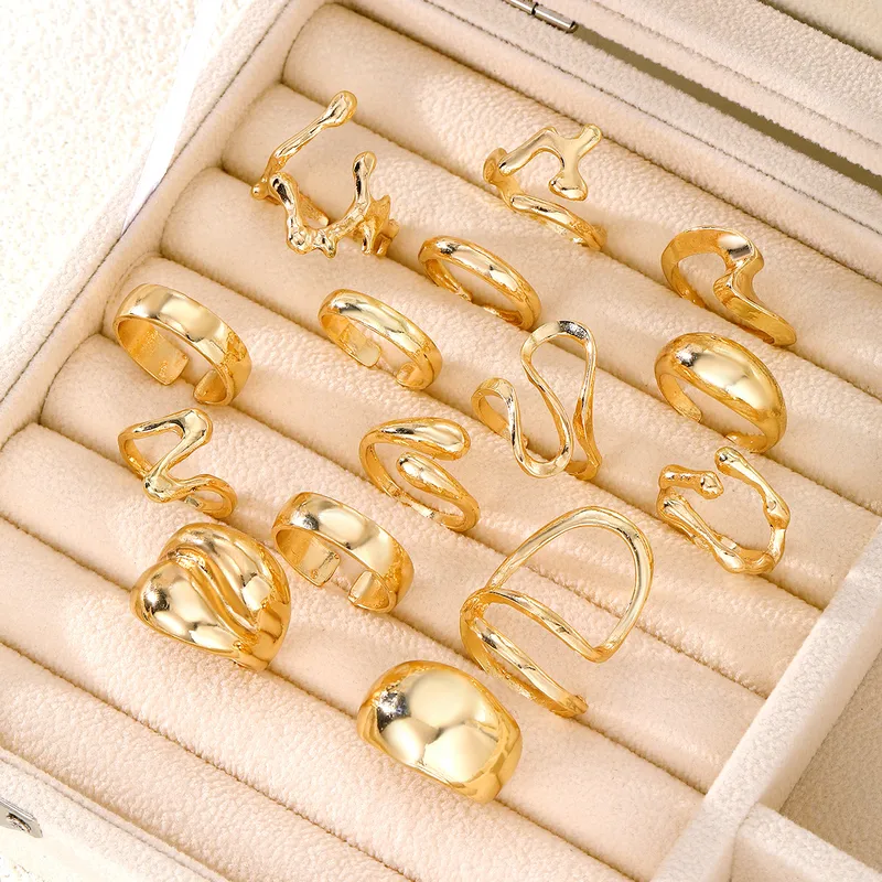 15-Piece Abstract & Sculptural Gold Ring Set
