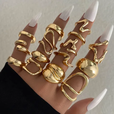 15-Piece Abstract & Sculptural Gold Ring Set
