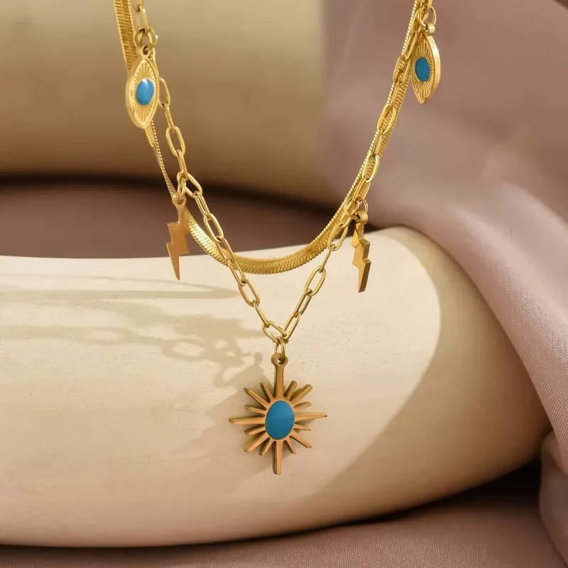 Sun, Eye & Lightning Layered Necklace