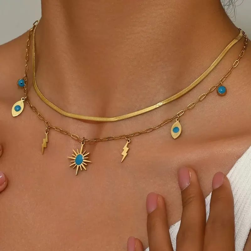 Sun, Eye & Lightning Layered Necklace