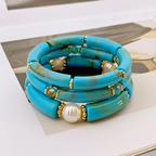 Turquoise & Pearl Bracelet Set (3-Piece)