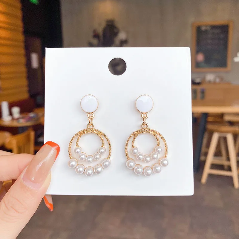 White Stud Pearl Drop Hoops