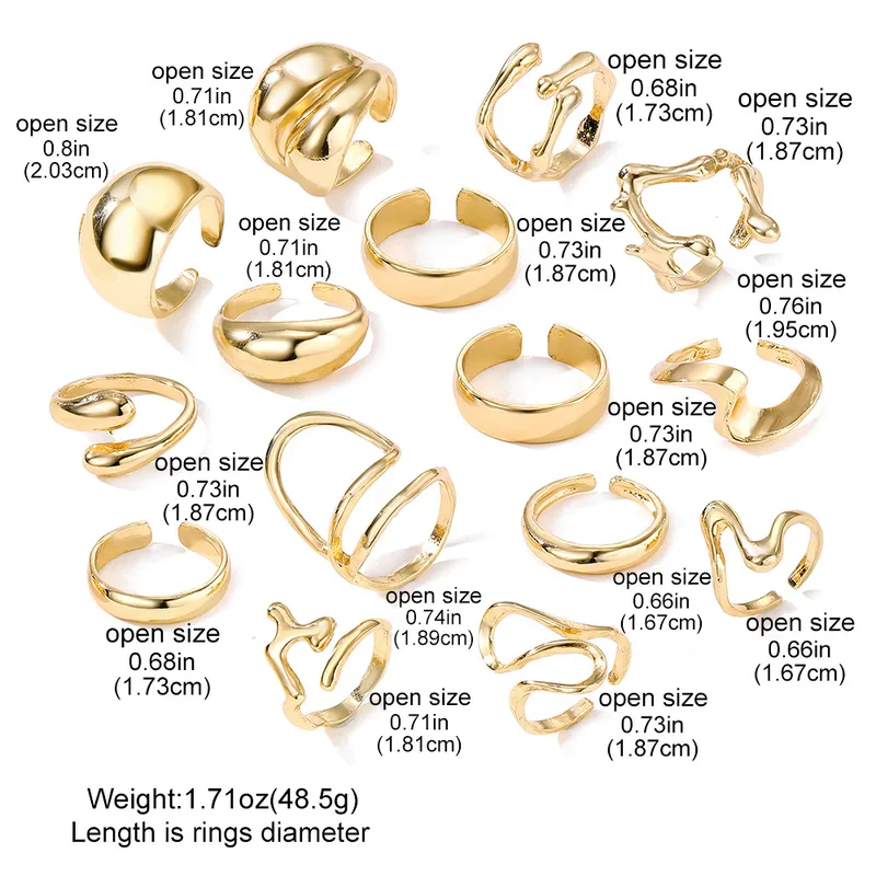 15-Piece Abstract & Sculptural Gold Ring Set