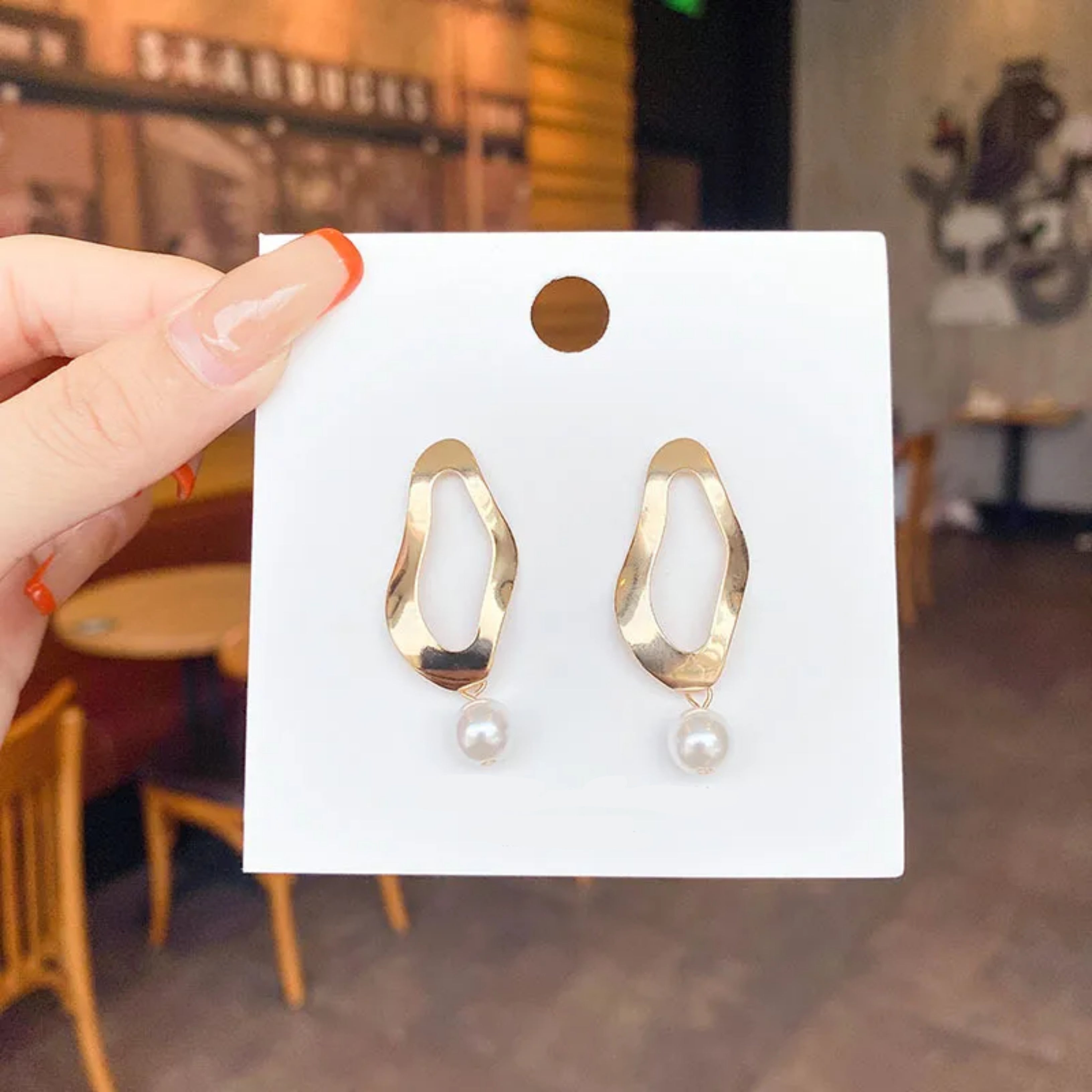 Modern Gold Wave & Pearl Drop Earrings