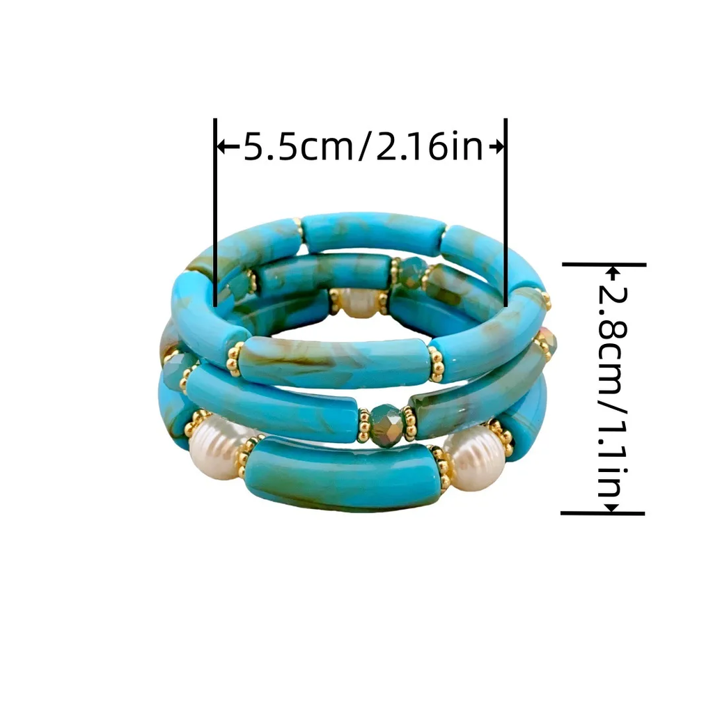 Turquoise & Pearl Bracelet Set (3-Piece)