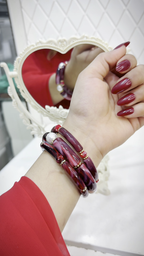 Burgundy Marbled Resin & Pearl Bracelet Set (3-Piece)