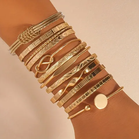 Ultimate 12-Piece Engraved Gold Bangle Stack