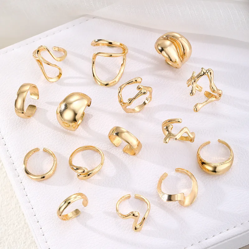 15-Piece Abstract & Sculptural Gold Ring Set