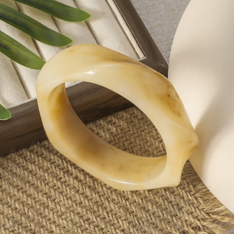 Modern Cream Marbled Resin Bangle