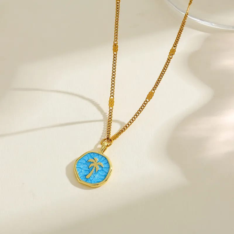 Sunburst Necklace – Palm Tree Enamel Charm