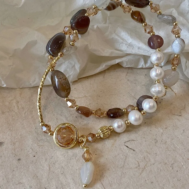 Earthy Gemstone & Pearl Wrap Bracelet