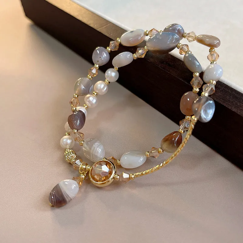 Earthy Gemstone & Pearl Wrap Bracelet