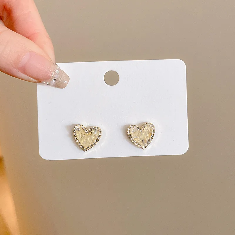 Dainty Pave Heart Stud Earrings