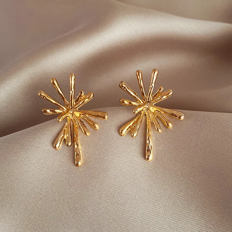 Abstract Gold Sunburst Post Earrings
