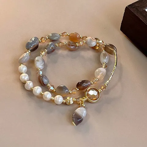 Earthy Gemstone & Pearl Wrap Bracelet
