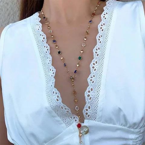 Multi-Color Gemstone Lariat Y-Necklace